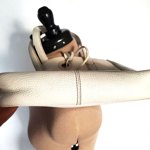 J Crew Tote Shoulder Bag Small Cream White Leather Hobo Tie Closure Unlined - Picture 8 of 11